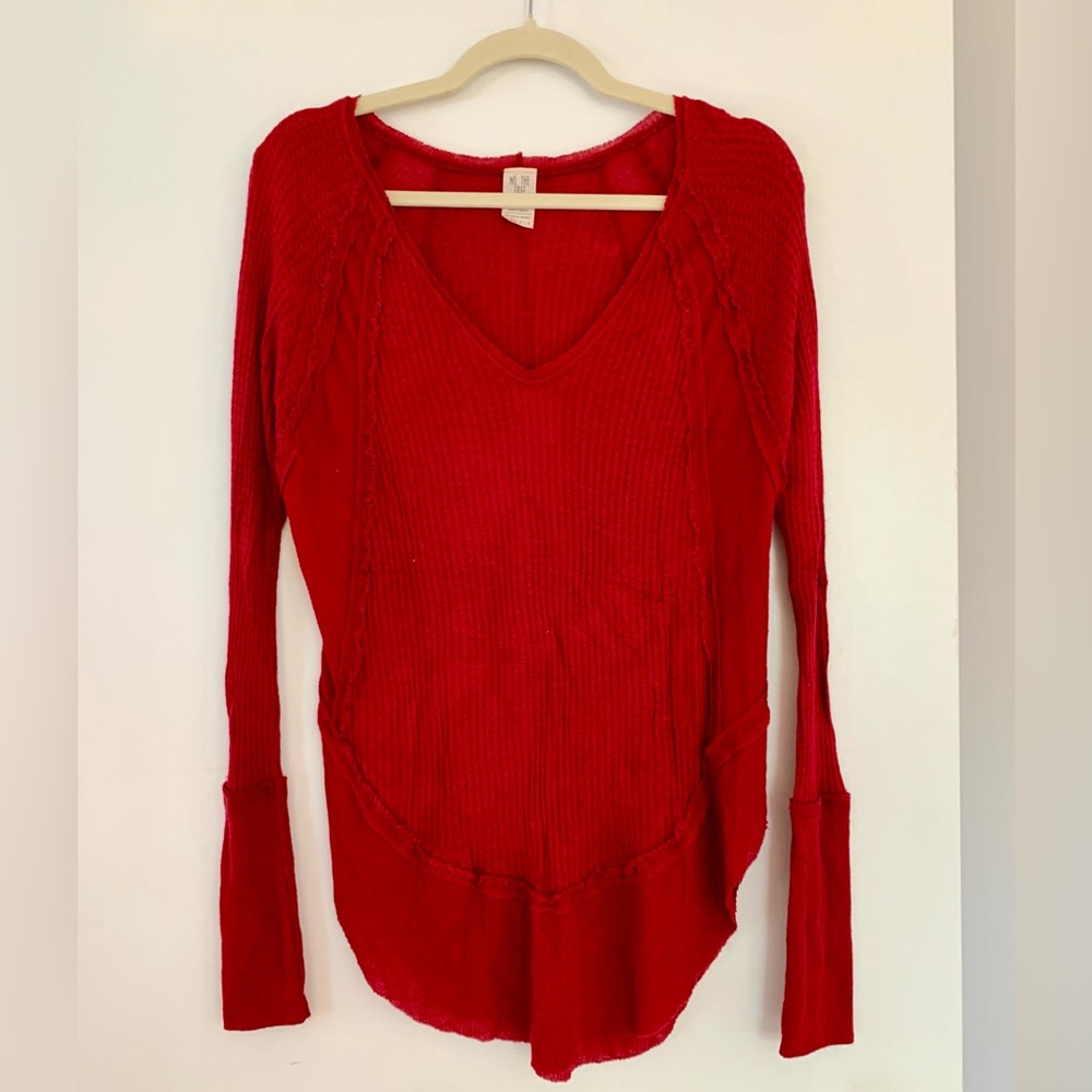 UO We The Free Long Sleeve Waffle V-Neck Top (XS)